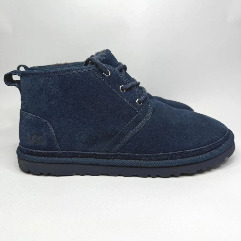 UGG Neumel Boot Mens 11 Navy Blue Suede Lace Up Shearling Lined Chukka 3236